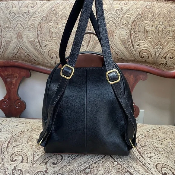 Fossil Felicity Backpack Black Pebbled Leather Brown Top Handle Mini Bag - Picture 9 of 16
